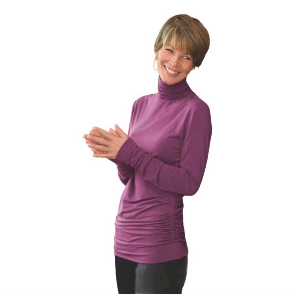 Coldwater Creek All-Over Ruched Long Sleeve Turtleneck Top